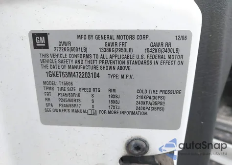 2007 GMC Envoy Denali из США, поврежденный, VIN 1GKET63M472203104